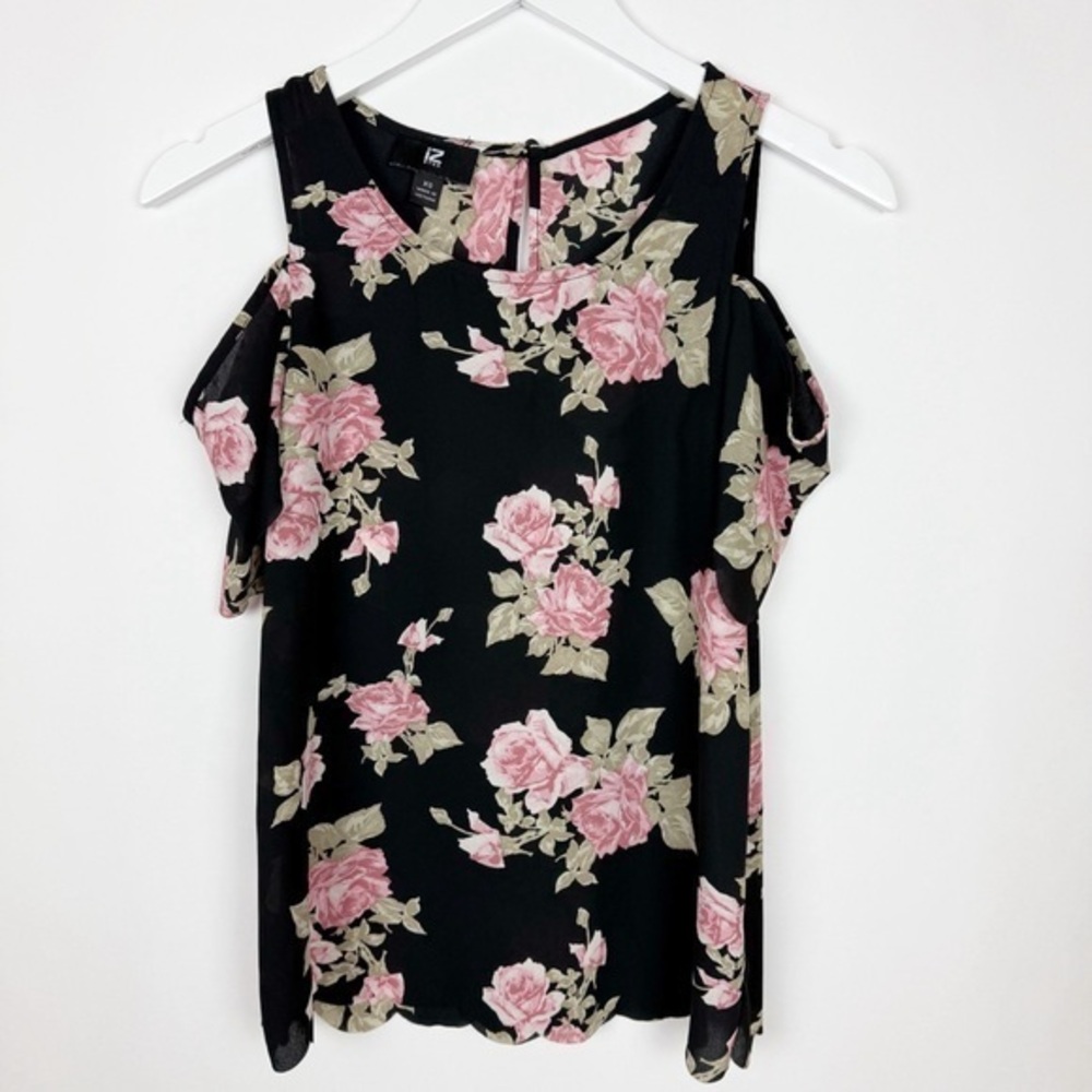 iZ Byer Chiffon Floral Printed Top with Cold Shoulder Size XS